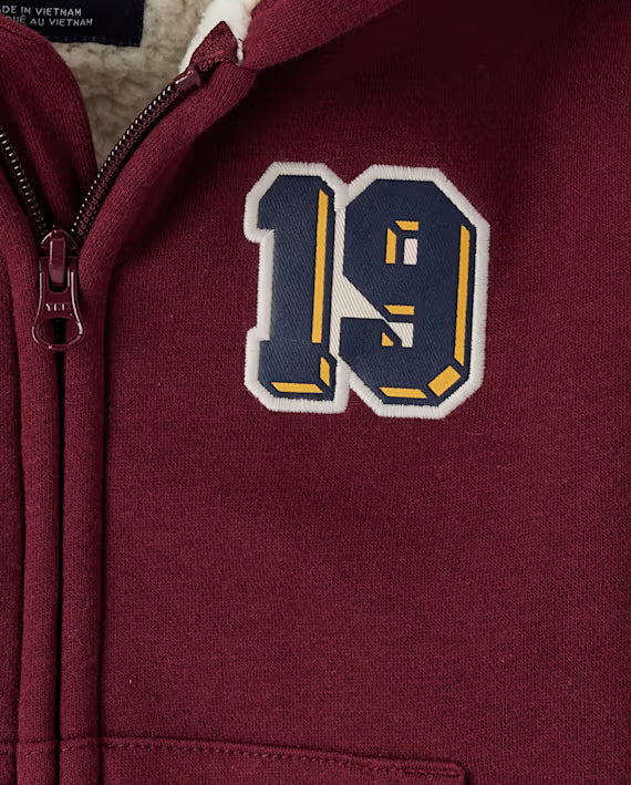 Kids Varsity Patch Premium Fleece Sherpa Lined Zip Up Hoodie